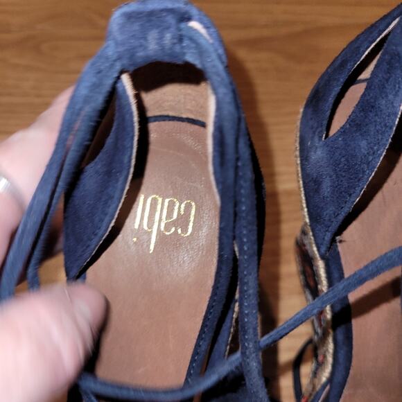 Cabi Womens Isla Wedge Espadrille Sandals Ankle Wrap Navy Suede Boho Size 6 - Picture 9 of 11